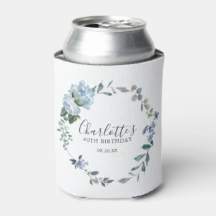 Porta-lata Personalizar aniversário de 40 anos Floral Azul Du