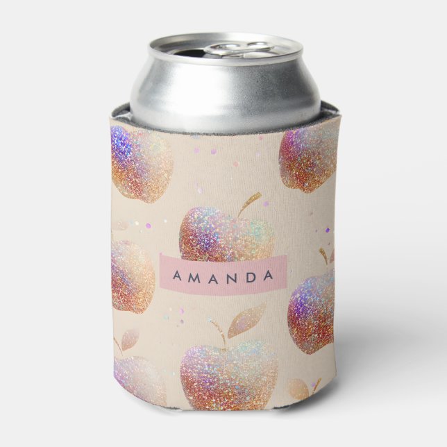 Porta-lata Personalized Glitter Apple Sparkle Fruit Pastel  (Can Front)