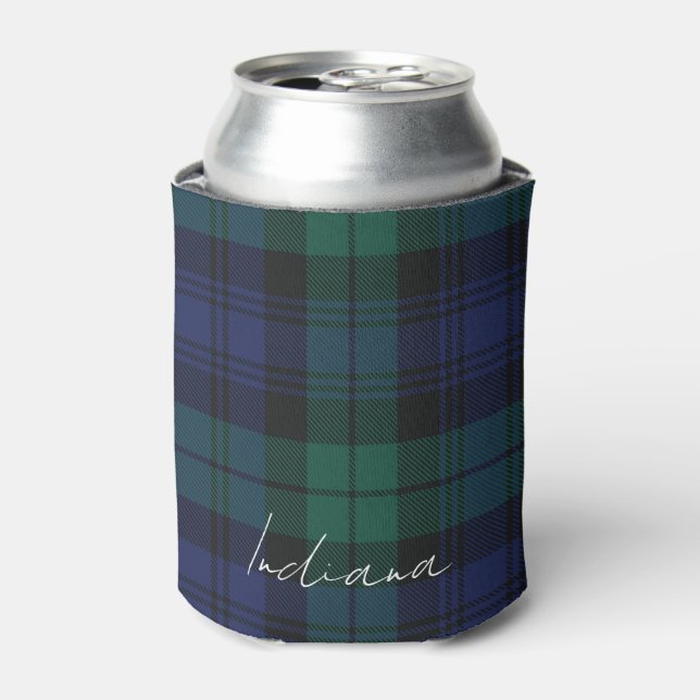 Porta-lata Personalized Green Plaid Checkered Rustic Tartan (Can Front)