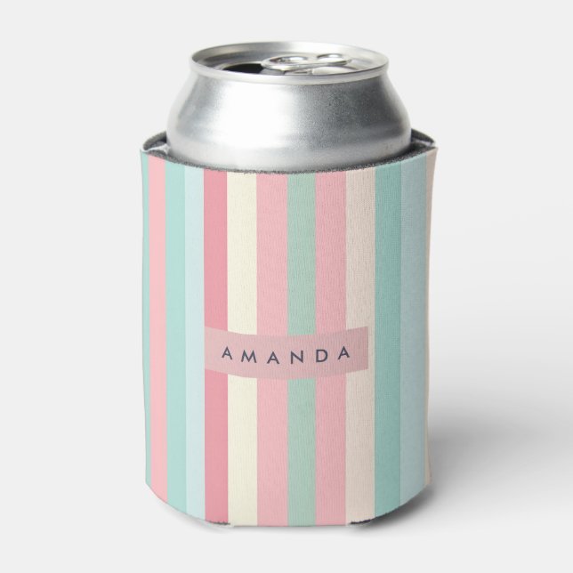 Porta-lata Personalized Minimalist Pastel Stripes  (Can Front)