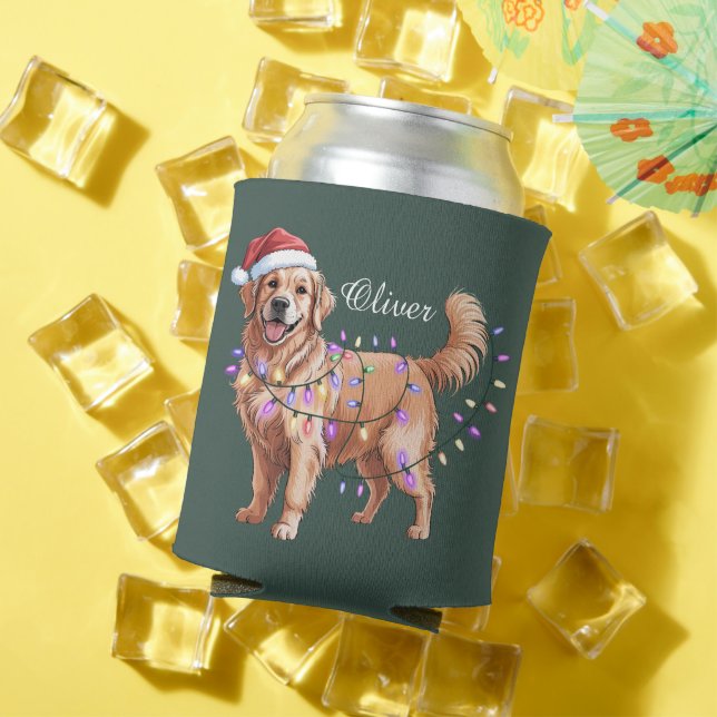 Porta-lata Personalized Name Christmas Golden Retriever Dog  (Verão in situ)