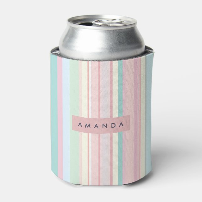 Porta-lata Personalized Pastel Candy Stripe Design (Can Front)