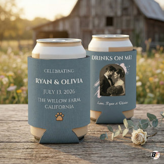 Porta-lata Personalized Photo Wedding Paw Print & Drinks On M