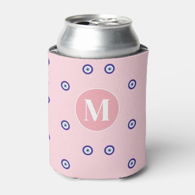 Porta-lata Personalized Pink Evil Eye Pattern Monogram (Can Front)