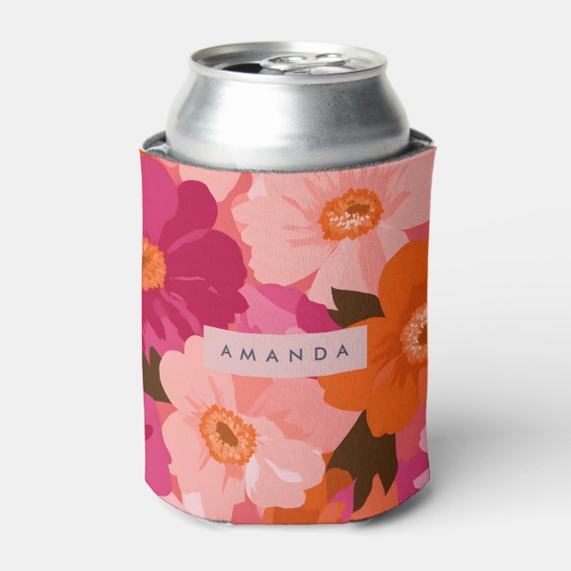 Porta-lata Personalized Retro Pink and Orange Floral (Can Front)