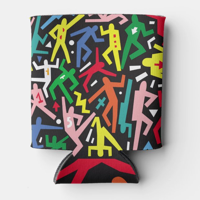 Porta-lata Pessoas dançantes, padrão de conjunto de rabiscos. (Frente)