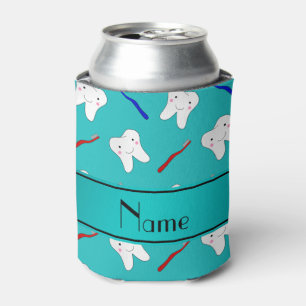 Porta-lata Pincéis turquesas de nome personalizado e padrão d
