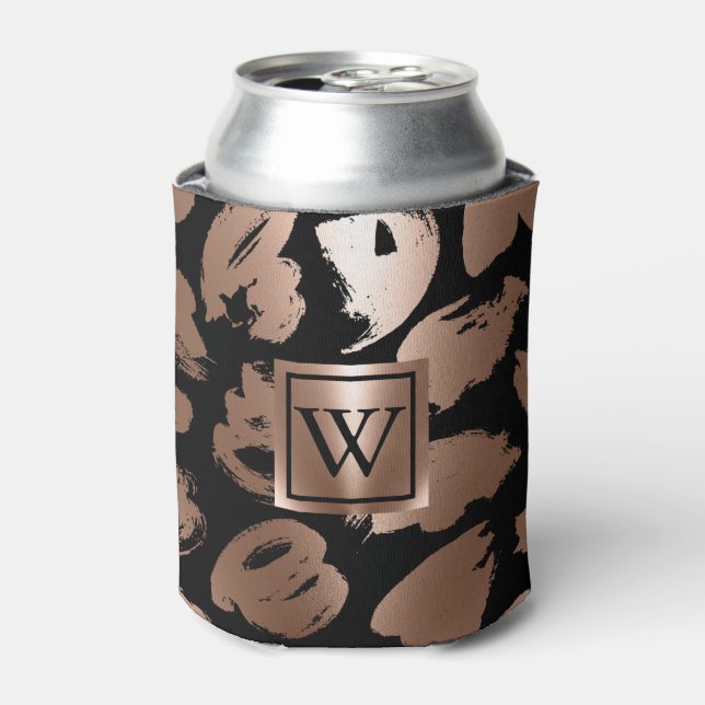 Porta-lata Pincel Abstrato preto e Rosa Dourado (Can Front)