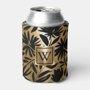 Porta-lata Pincel Floral Preta e Ouro