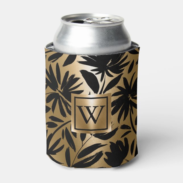 Porta-lata Pincel Floral Preta e Ouro (Can Front)