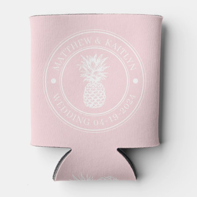 Porta-lata Pineapple Casamento Sussurro Rosa & Nome (Frente)