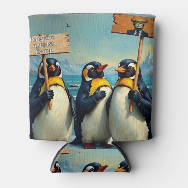 Porta-lata Pinguins Contra Trump (Frente)