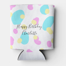 Porta-lata Pink blue yellowhappy birthday kids shapes abstrac