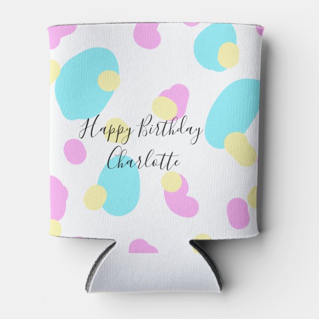 Porta-lata Pink blue yellowhappy birthday kids shapes abstrac (Frente)
