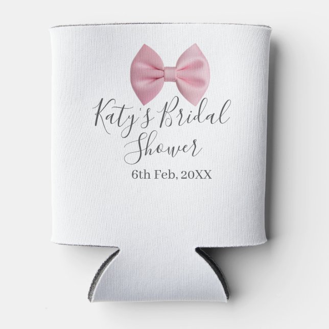 Porta-lata Pink bow bridal shower name date pastel stylish te (Frente)