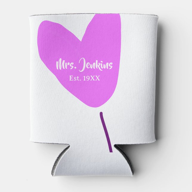 Porta-lata Pink heart balloon Mrs add name est. Add year love (Frente)