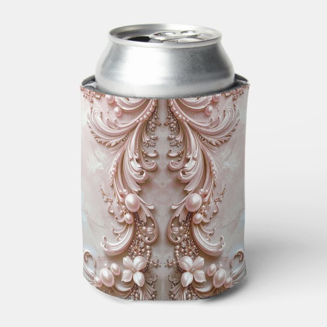 Porta-lata Pink Ornate Pearl and Floral Can Cooler (Can Front)