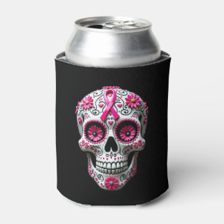 Porta-lata Pink Ribbon Sugar Skull Calavera Breast Cancer Awa