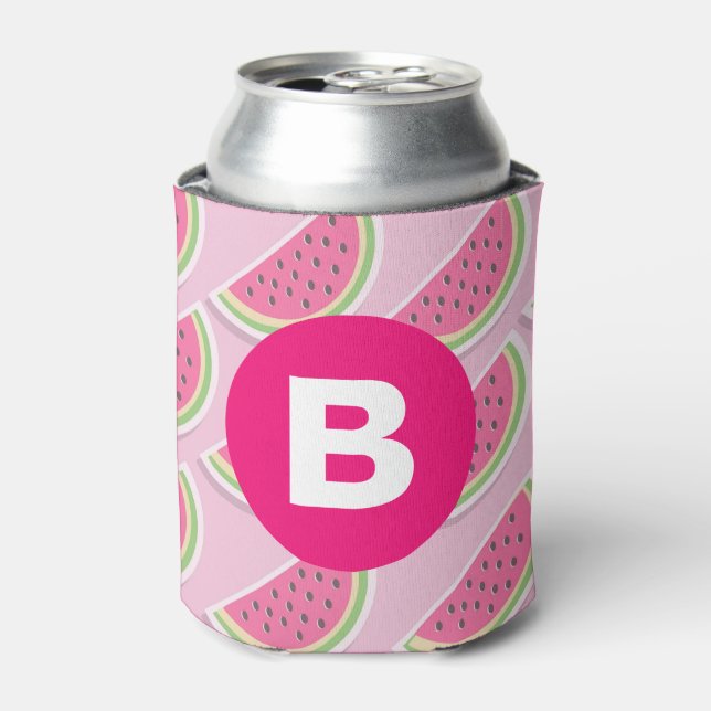 Porta-lata Pink Watermelon Pattern Circle Monogram (Can Front)