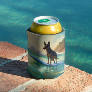 Porta-lata Pintura de surf em praia australiana Kelpie