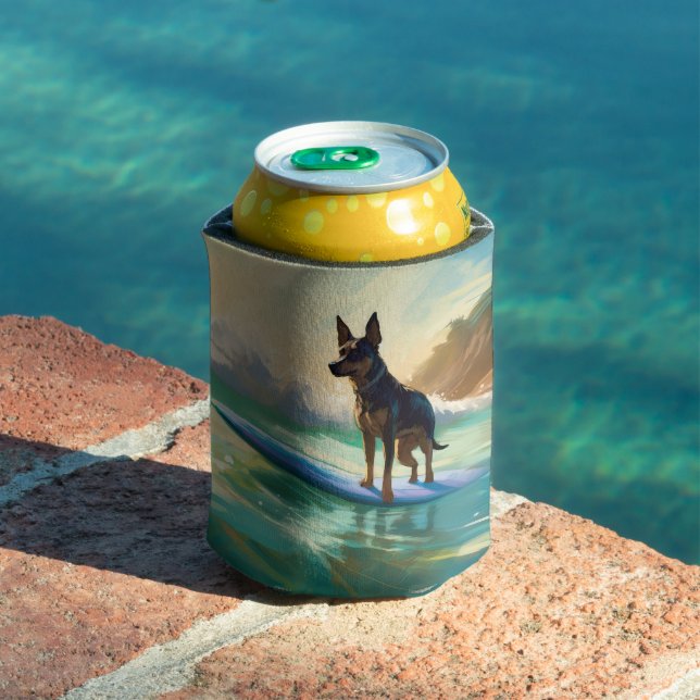Porta-lata Pintura de surf em praia australiana Kelpie (Piscina in situ)