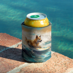 Porta-lata Pintura de Surf na Praia do Lapphund Finlandês