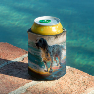 Porta-lata Pintura de Surf na Praia do Setter Inglês