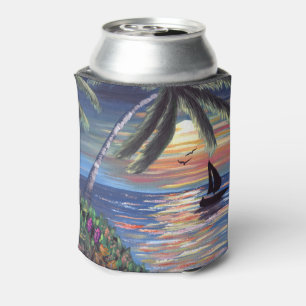 Porta-lata Pintura do oceano do por do sol das palmeiras