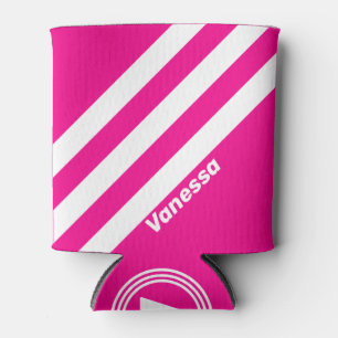 Porta-lata Pirulito Rosa Retro com Três Listras e Nome