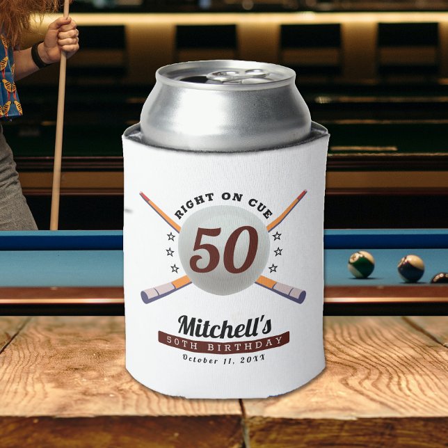Porta-lata Piscina Billiard 50th Festa de aniversário Branco (Pool Billiards 50th Birthday Party White Can Cooler
)