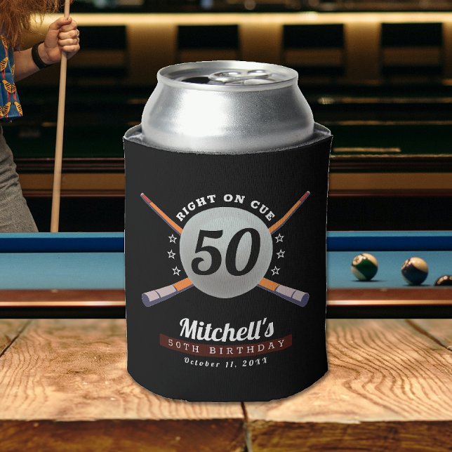 Porta-lata Piscina Billiards 50ª Festa de aniversário Preto (Pool Billiards 50th Birthday Party Black Can Cooler
)