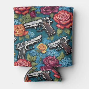 Porta-lata Pistola Armas de Fogo Rosas Esqueçam-me nozes Teal