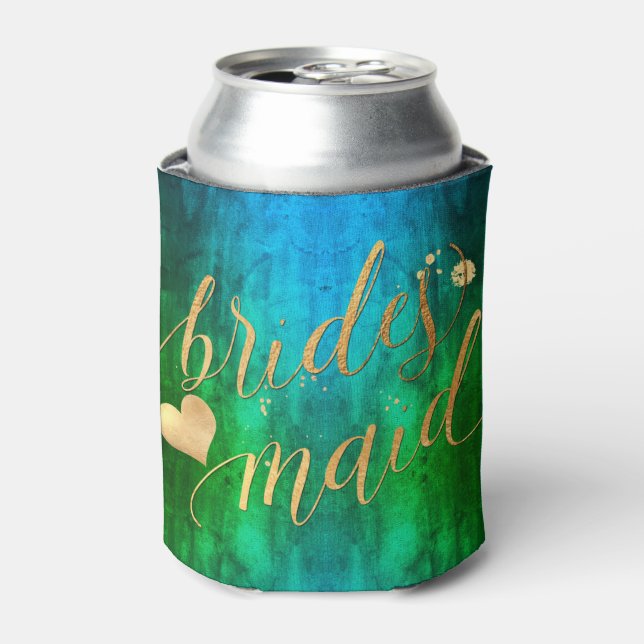 Porta-lata PixDezines Bridesmaid, Watercolor Ombre Peacock (Can Front)