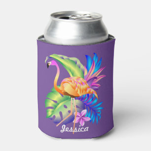 Porta-lata Plantas Tropicais e Flamingo Purple Personalizadas