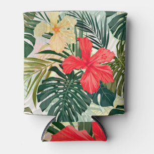 Porta-lata Plantas tropicais havaianas, flores coloridas.