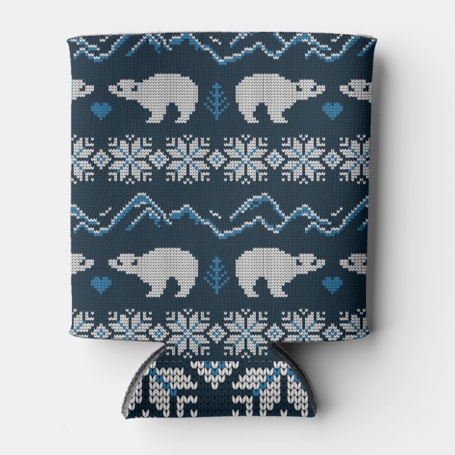 Porta-lata Polar Bears Knted Winter Patterno (Frente)