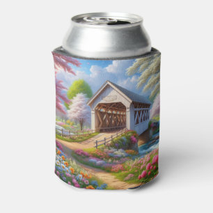 Porta-lata Ponte e rio cobertos floral/primavera colorida