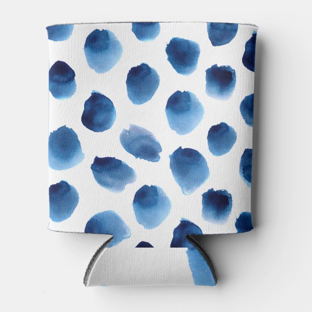 Porta-lata Pontos Azuis De Aquarela: Pintados À Mão Sem Costu (Frente)