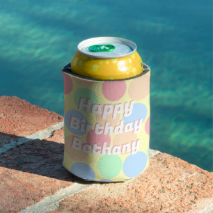 Porta-lata Pontos Pastel Feliz Aniversário Personalizado Cria