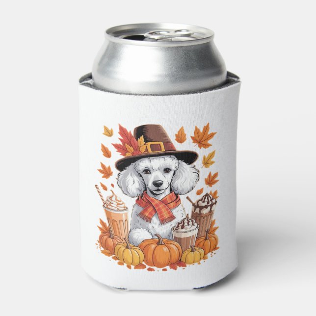 Porta-lata Poodle Thanksgiving Drinks Coffee Fall Leaves Pump (Can Front)