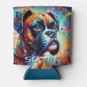 Porta-lata Pop-Art Boxer Colorido Cachorro Personalizado Azul
