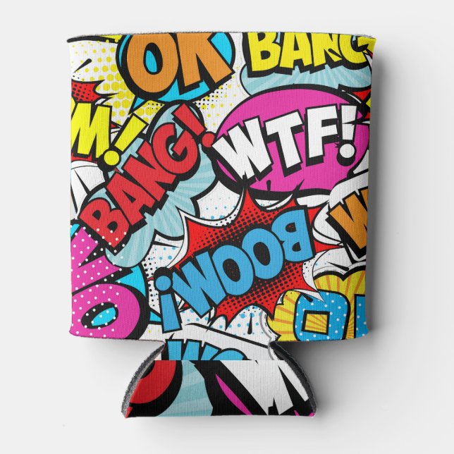 Porta-lata Pop Art Comic: Padrão Retro Invisível (Frente)