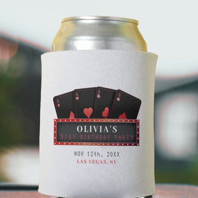 Porta-lata Pôquer Ás Vermelho e Preto Aniversário de 21 anos  (Poker Aces Red & Black 21st Birthday Party Can Cooler
)