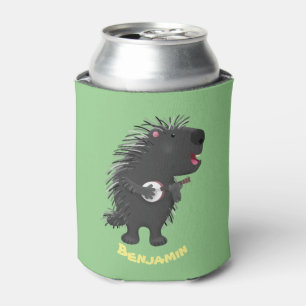 Porta-lata Porcupine engraçado bonito tocando cartoon banjo