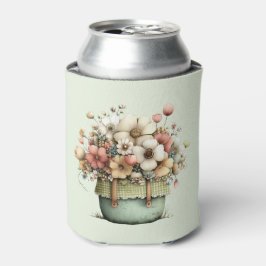 Porta-lata Potted Flowers Cozy Shabby Style Cute