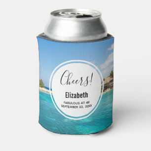 Porta-lata Praia Cênica Tropical com o Aniversário de Thatch