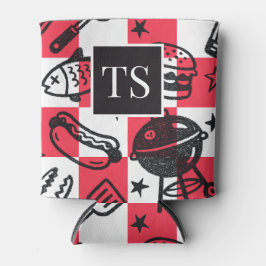 Porta-lata Preppy Dad Grilling Pattern – BBQ Doodles (Check)