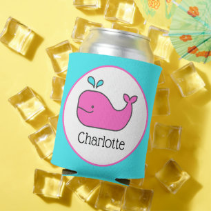 Porta-lata Preppy Pink e Aqua Whale Personalizados
