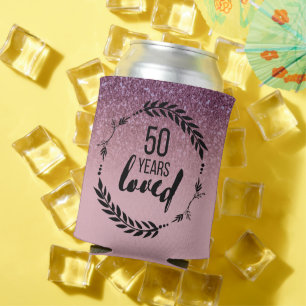 Porta-lata Presente de 50º Aniversário Brilho Dourado Rosa