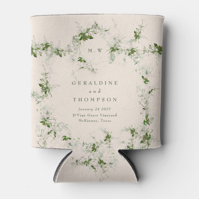 Porta-lata Presente de Casamento Eucalyptus Monogramas de Cre (Frente)